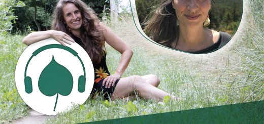 Podcastcover-Foto. Man sieht Simone, ein Bild von Sandra Passaro in einem Kreis die im Podcast über Permakultur in der Stadt spricht